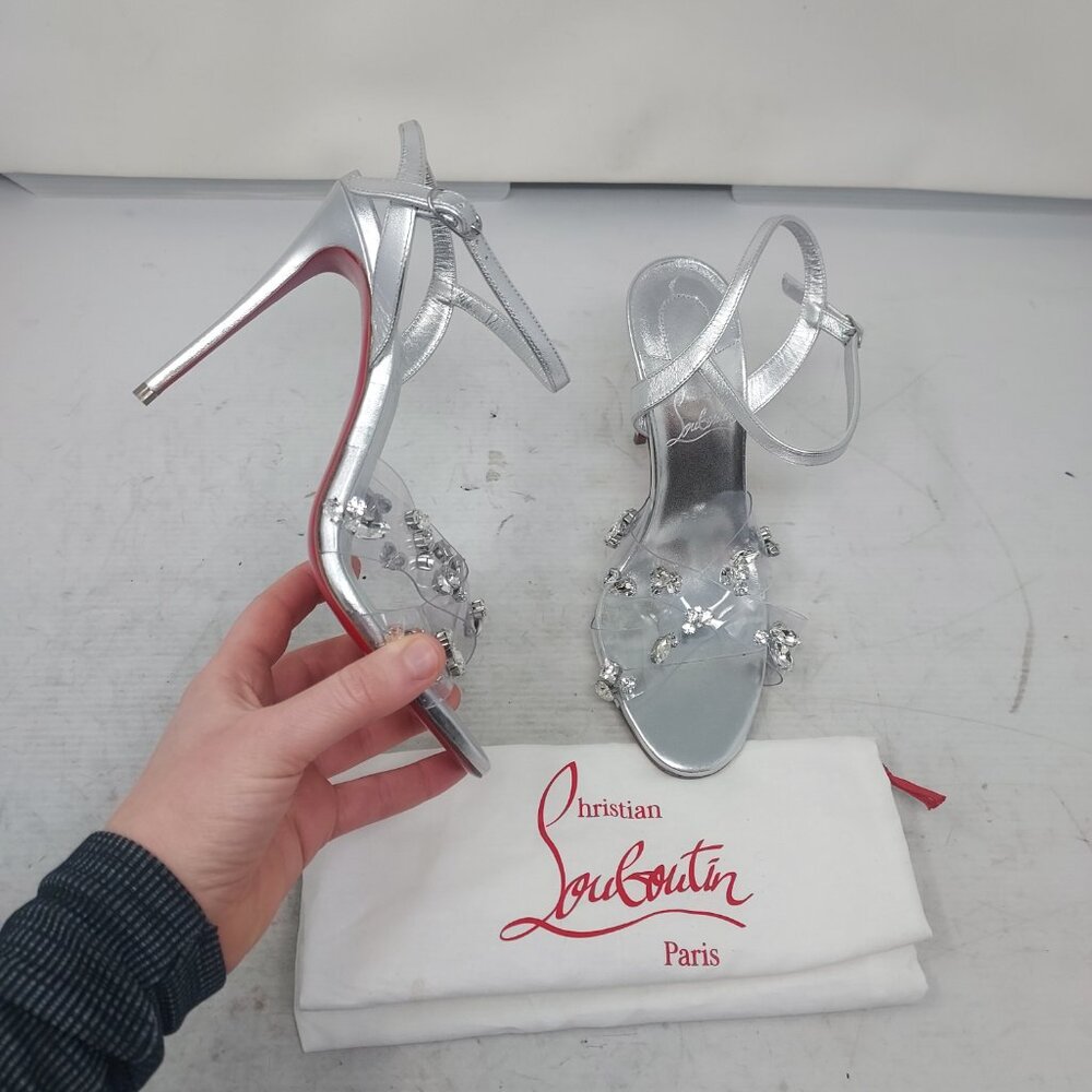 Christian Louboutin Degrasandal Queen Silver Jewel Bridal Wedding Heel Sandal